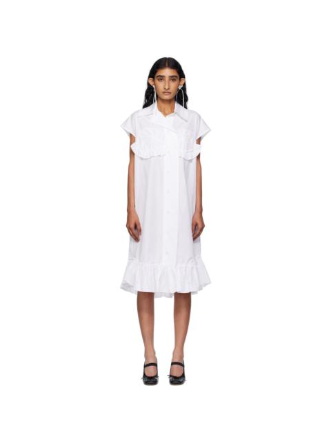 White Sleeveless Ruffle Bust Detail Midi Dress