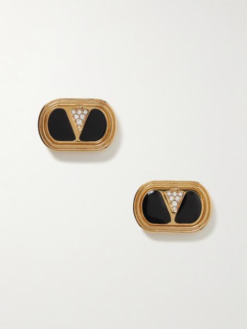Valentino Gold-tone, Enamel And Crystal Earrings