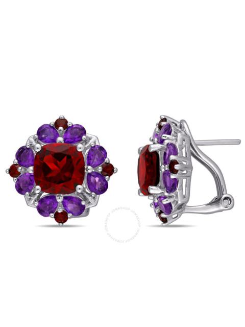 Other Designers Amour - AMOUR 8 7/8 CT TGW Garnet and African Amethyst Quatrefoil Floral Earrings In Sterling Silver