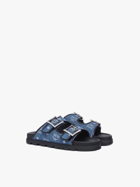 MCM Monogram Sandals in Denim Jacquard