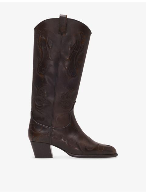 maje Knee-Length Heeled Leather Cowboy Boots