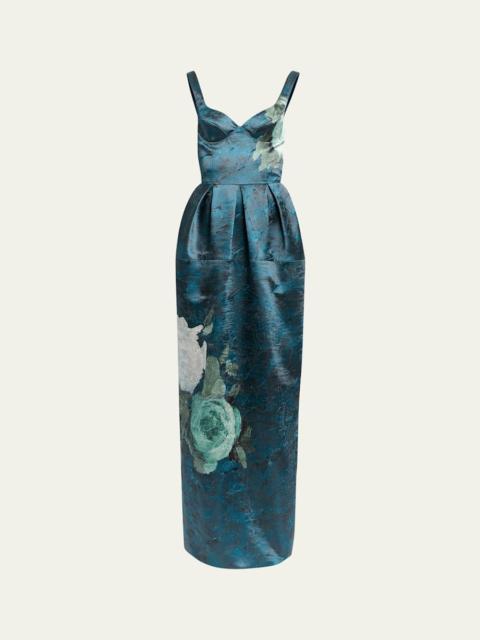 Erdem Floral Crinkle Satin Bustier Cocktail Dress