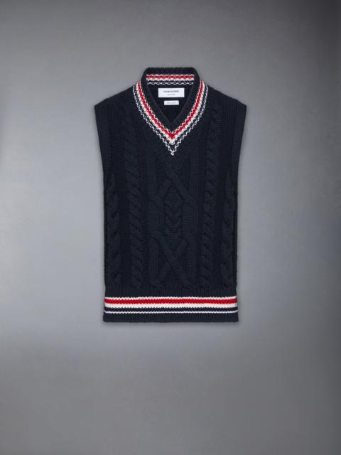 Thom Browne ARAN CABLE STITCH MERINO WOOL VEST