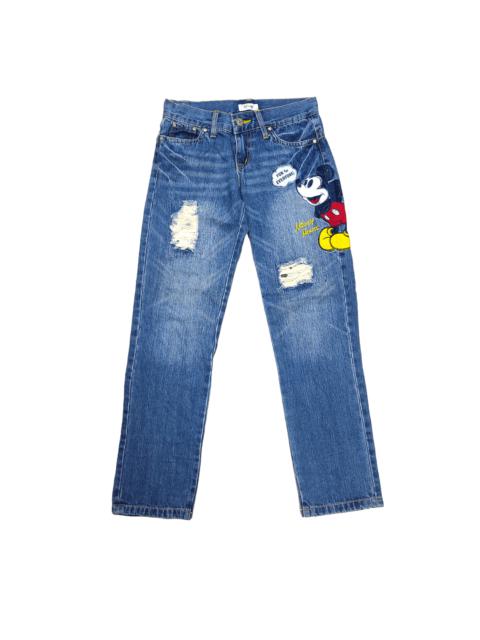 Other Designers Disney MICKEY MOUSE Embroidered Distressed Denim Pants