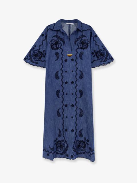 Zimmermann Zimmermann Aster Long Denim Dress With Contrasting Embroidery