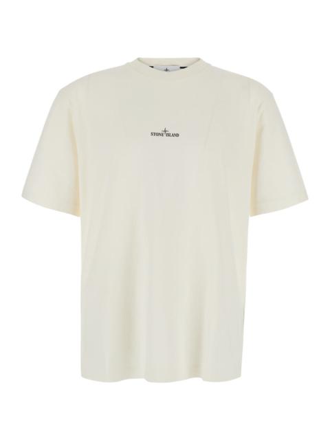 Stone Island Stone Island Men Beige Crew Neck T-Shirt With Logo Lettering On The Front And Maxi Logo Print On The