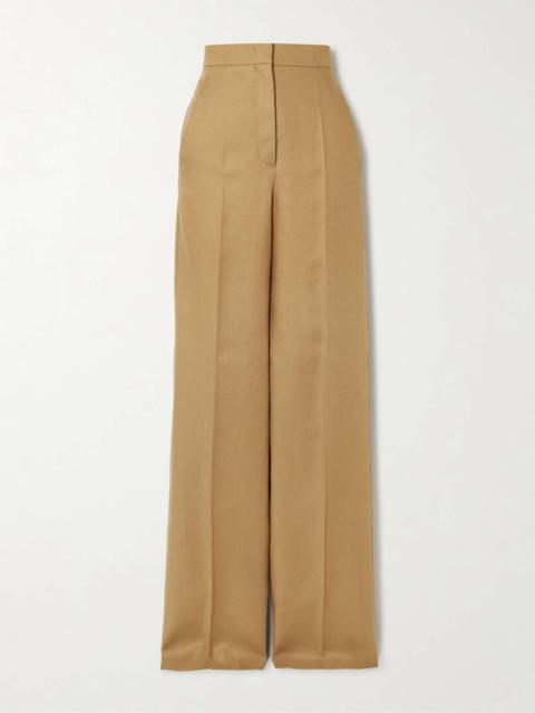 Aversa embroidered linen wide-leg pants Camel