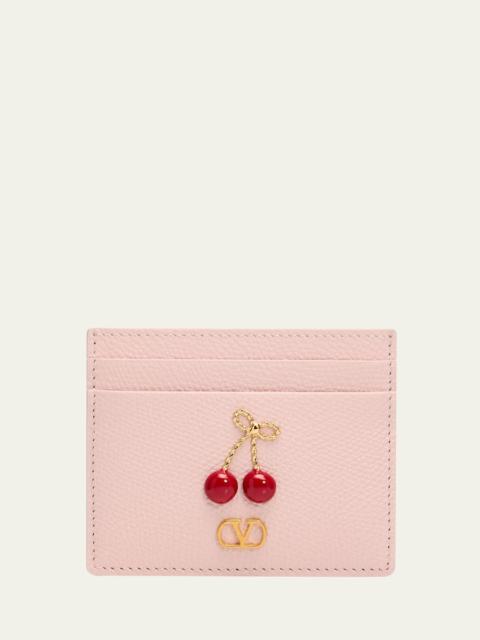 Valentino Cherry-Embellished Leather Card Case