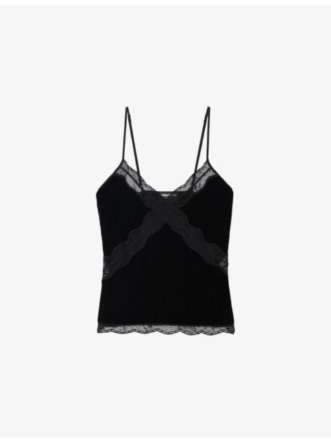 Zadig & Voltaire Cishi Lace-Embroidered Velvet Cami Top