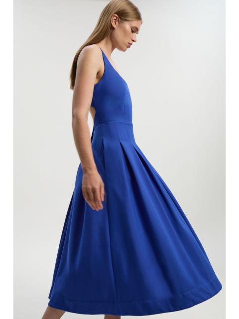 KAREN MILLEN Tailored Scuba Strappy Full Skirted Midi Dress