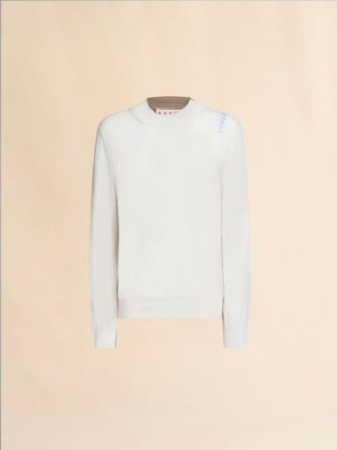 Marni WHITE CREW NECK KNITTED JUMPER WITH CONTRASTING BACK PANEL