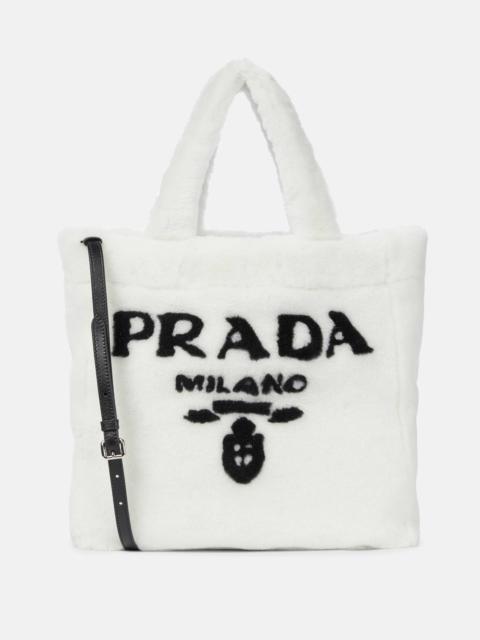 Prada Medium logo shearling tote