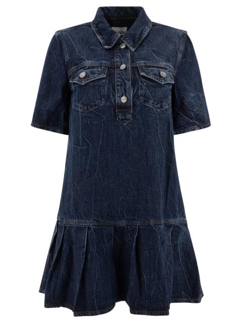 GANNI Ganni Crinkled Future Denim Mini Dress