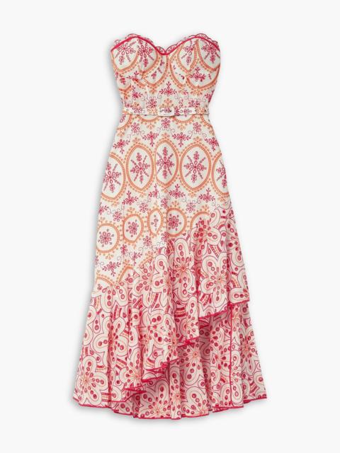 Charo Ruiz Aurora strapless ruffled broderie anglaise cotton-blend midi dress
