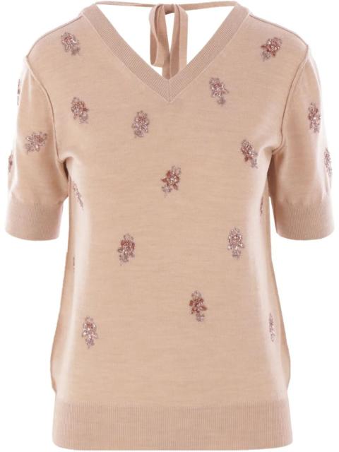FENDI Fendi Women Floral Motif Embroidered Wool Cropped Jumper