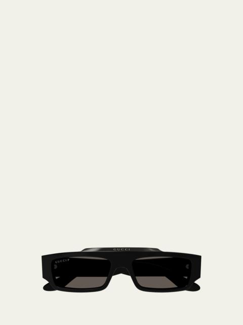 Men's Rectangle Acetate Sunglasses with Raised Logo