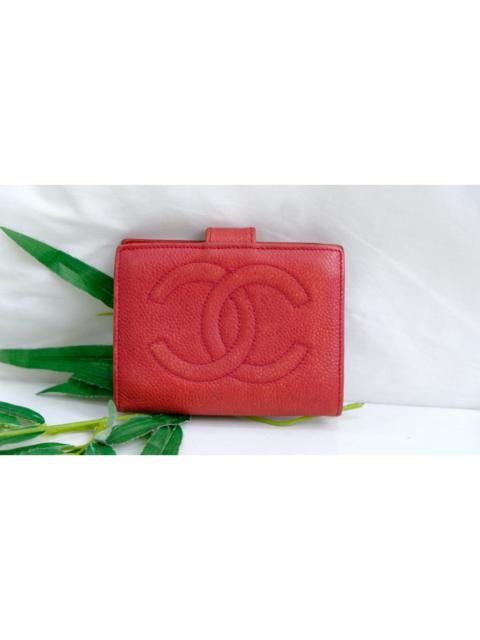 CHANEL Vintage Chanel red caviar Leather big logo CC snap wallet