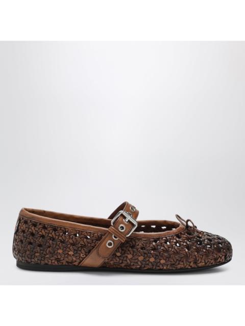 Miu Miu Miu Miu Perforated Leather Ballerinas In Cognac Color Women