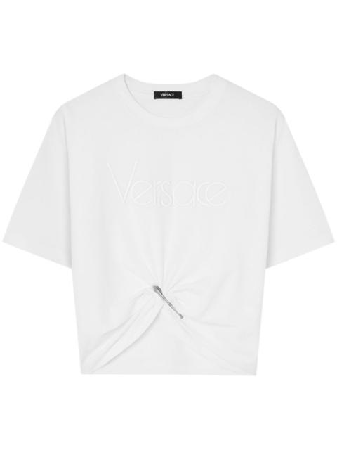 VERSACE Versace White Cropped T-shirt with Pin