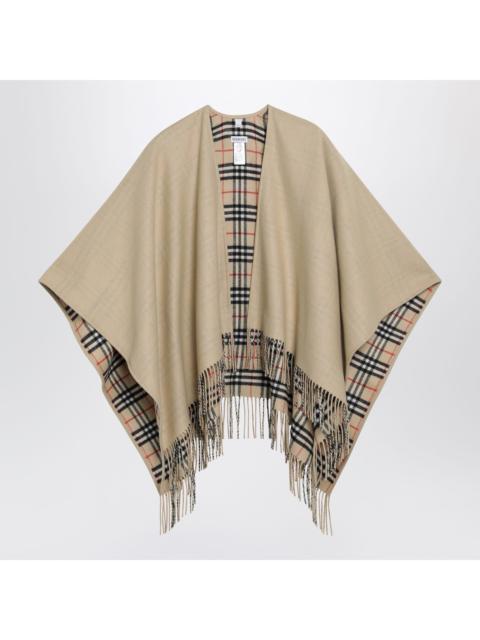 Burberry Burberry Reversible Wool Check Cape With Fringes In Sand Beige Women