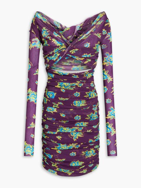 Other Designers Cutout twisted floral-print tulle mini dress