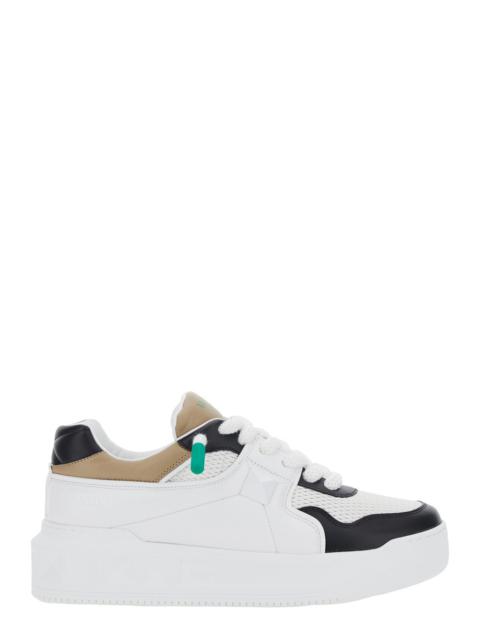 Valentino Valentino Garavani Men 'One Stud' White Low Top Sneakers With Rockstud Detail And Color-Block Panels