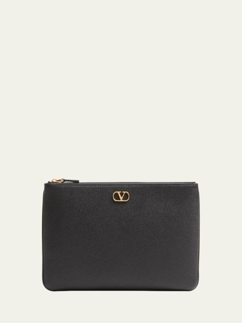 Valentino Medium VLOGO Leather Flat Pouch Bag