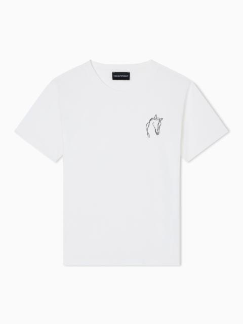 EMPORIO ARMANI LUNAR NEW YEAR SLIM-FIT JERSEY T-SHIRT WITH RHINESTONE OUTLINE