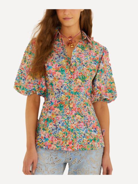 FARM RIO Peasant Floral Off-White Butterflies Blouse