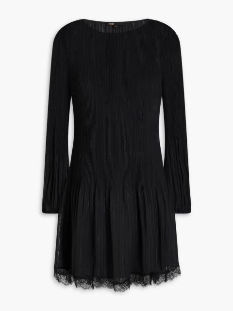 maje Lace-trimmed plissé-organza mini dress