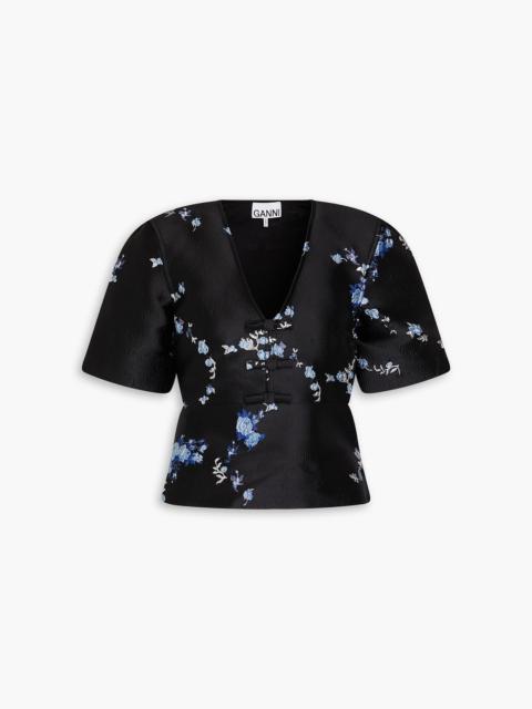 GANNI Bow-detailed jacquard top
