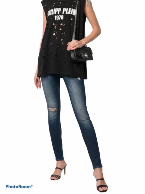 PHILIPP PLEIN Philip Plein Distressed Denim Skinny Jeans Crystal Cross