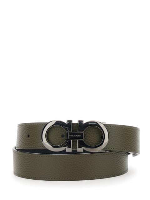 FERRAGAMO Ferragamo Men Black Reversible Belt With Gancini Buckle Closure In Grained Leather Man