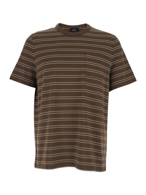 A.P.C. A.P.C. Men Brown Crew Neck T-Shirt With Striped Motif And Front Logo In Cotton Man