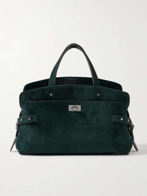 Small Wilson leather-trimmed suede tote Green