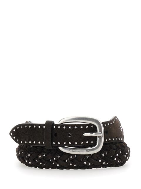 Golden Goose Golden Goose Women Braid Houston Belt In Suede With Micro Studs In Brown For Women