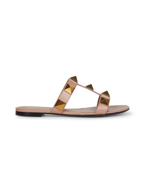 Valentino Garavani Women Pink Leather Roman Stud Slide Sandals