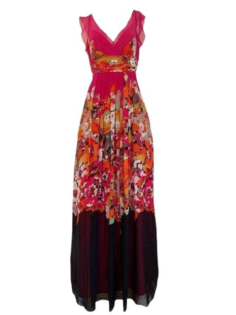 Other Designers Printed Silk V-Neck Maxi Dress