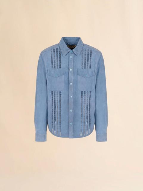 Marni BLUE SUEDE SHIRT WITH CUT-OUT DETAILING