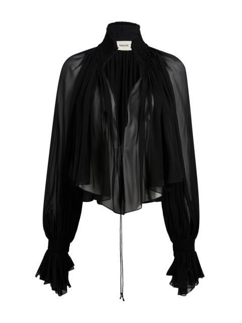 KHAITE Durer Pleated Silk-Chiffon Top black