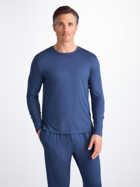 Derek Rose Men's Long Sleeve T-Shirt Basel Micro Modal Stretch Sapphire