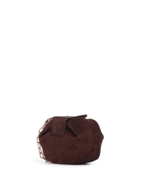 Soft Demi Clutch with Chain in Dark Brown Suede