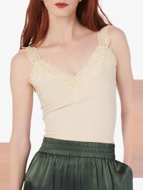 CAMI NYC CAMI NYC Lani Lace Trim Rib Tank Top in Bone at Nordstrom