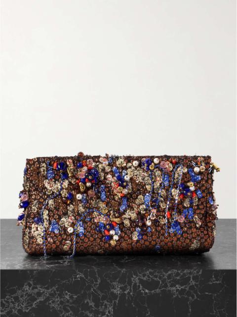 Dries Van Noten Embellished metallic jacquard-crepon clutch