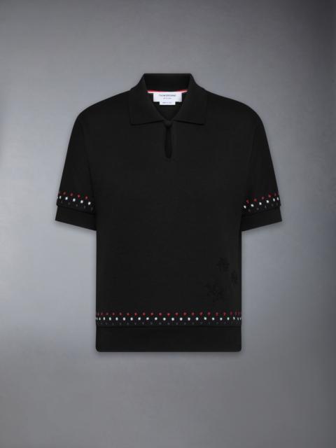 Thom Browne COTTON MILANO STARS & SNOWFLAKE EMBROIDERY POLO