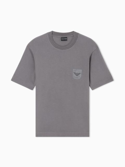 EMPORIO ARMANI HEAVY JERSEY T-SHIRT WITH SHIELD EMBROIDERY