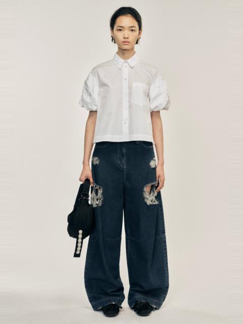 Simone Rocha Cropped Bow Puff Sleeve Shirt