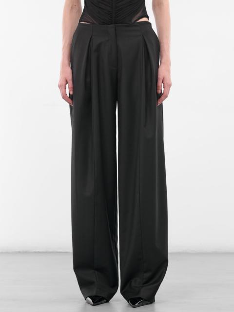 Blumarine Black Wool Pleated Wide Trousers