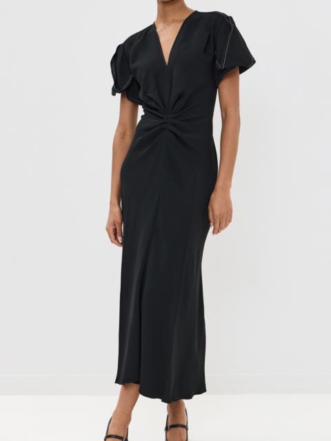 Victoria Beckham Gathered V Neck Midi Dress