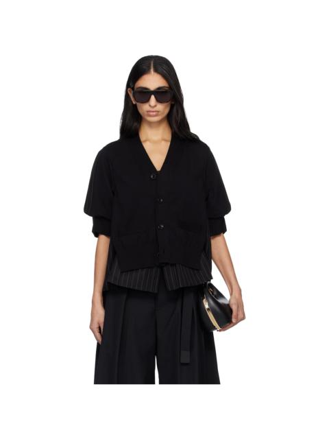 sacai Black Chalk Stripe & Cotton Knit Cardigan